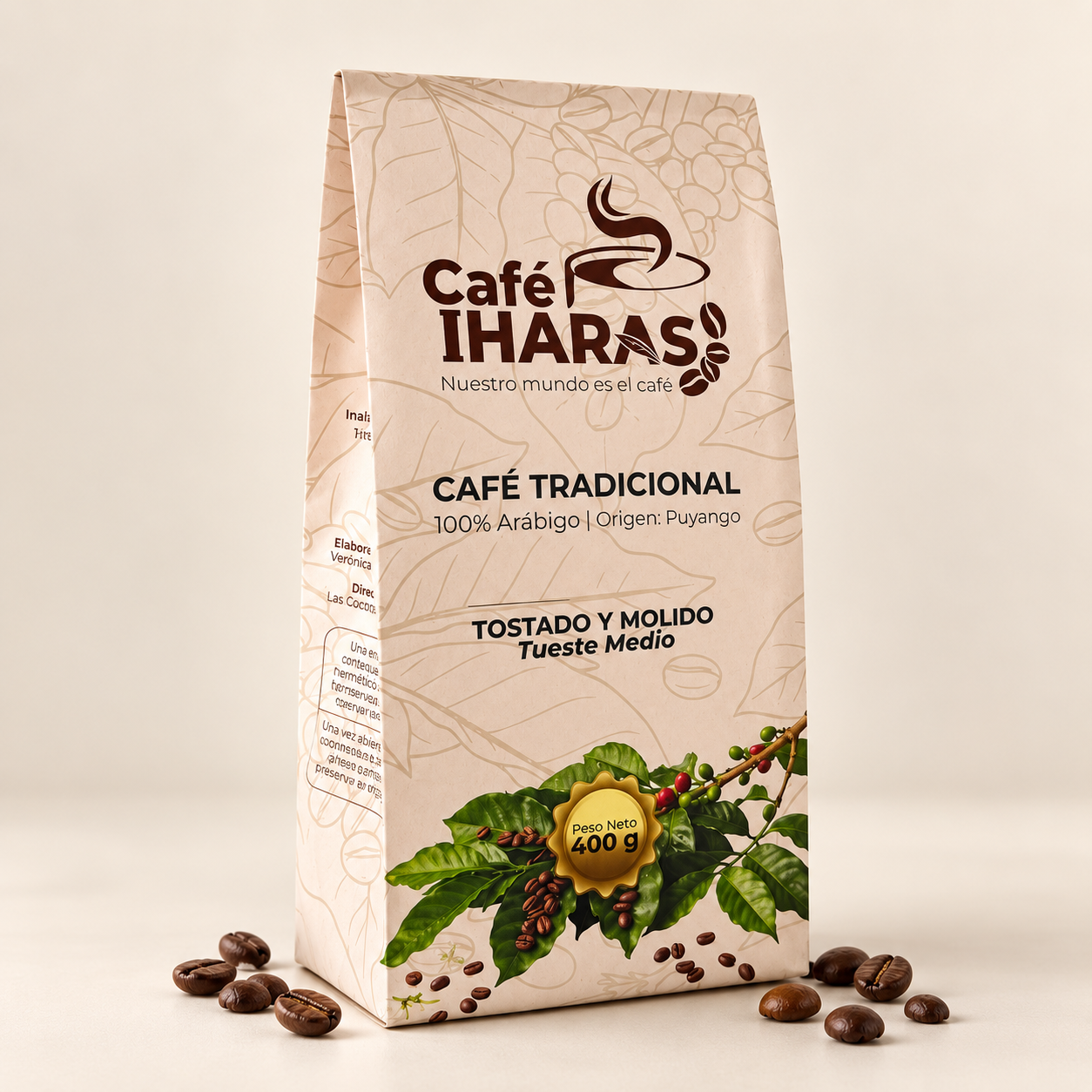 Presentación tradicional de Café IHARAS en empaque de papel